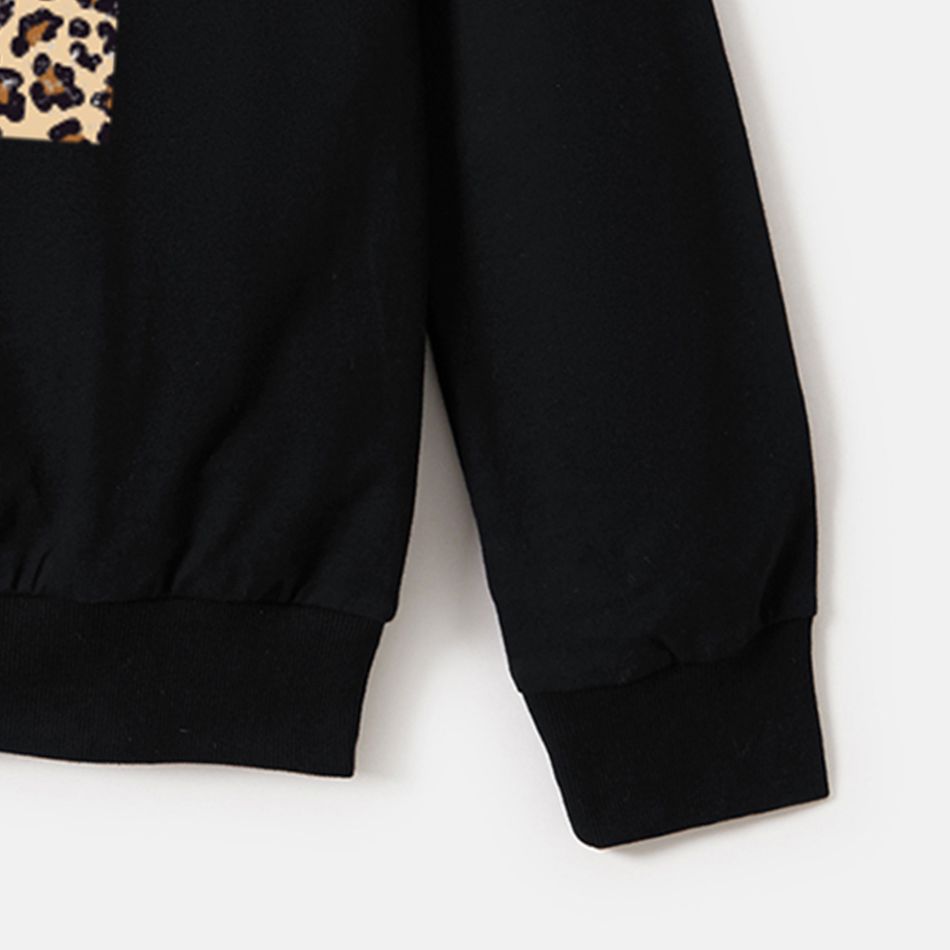 100% Cotton Long-sleeve Leopard & Letter Print Black Sweatshirts for Mom and Me Black big image 6
