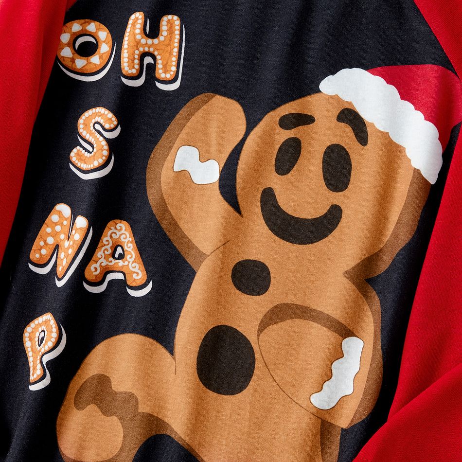 Christmas Family Matching Gingerbread Man & Letter Print Raglan-sleeve Pajamas Sets (Flame Resistant) Black big image 16