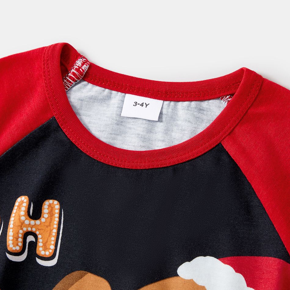 Christmas Family Matching Gingerbread Man & Letter Print Raglan-sleeve Pajamas Sets (Flame Resistant) Black big image 8