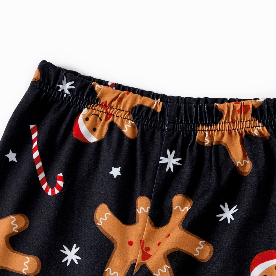 Christmas Family Matching Gingerbread Man & Letter Print Raglan-sleeve Pajamas Sets (Flame Resistant) Black big image 12