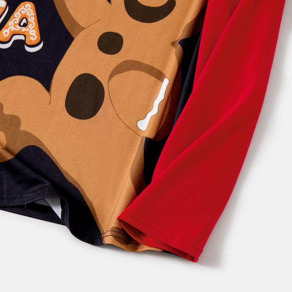 Christmas Family Matching Gingerbread Man & Letter Print Raglan-sleeve Pajamas Sets (Flame Resistant) Black big image 11