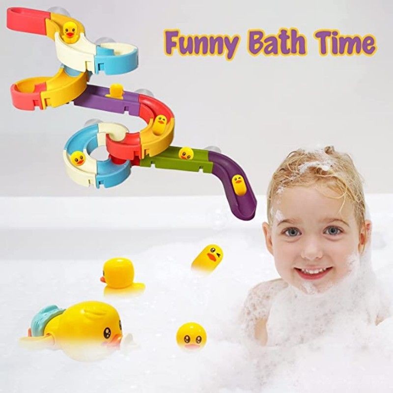 Brinquedos de banho de bebê de 66 peças diy corrida de corrida de mármore, trilha de montagem brinquedos de deslizamento de água, brinquedos de banheira de banheiro Multicolorido big image 8