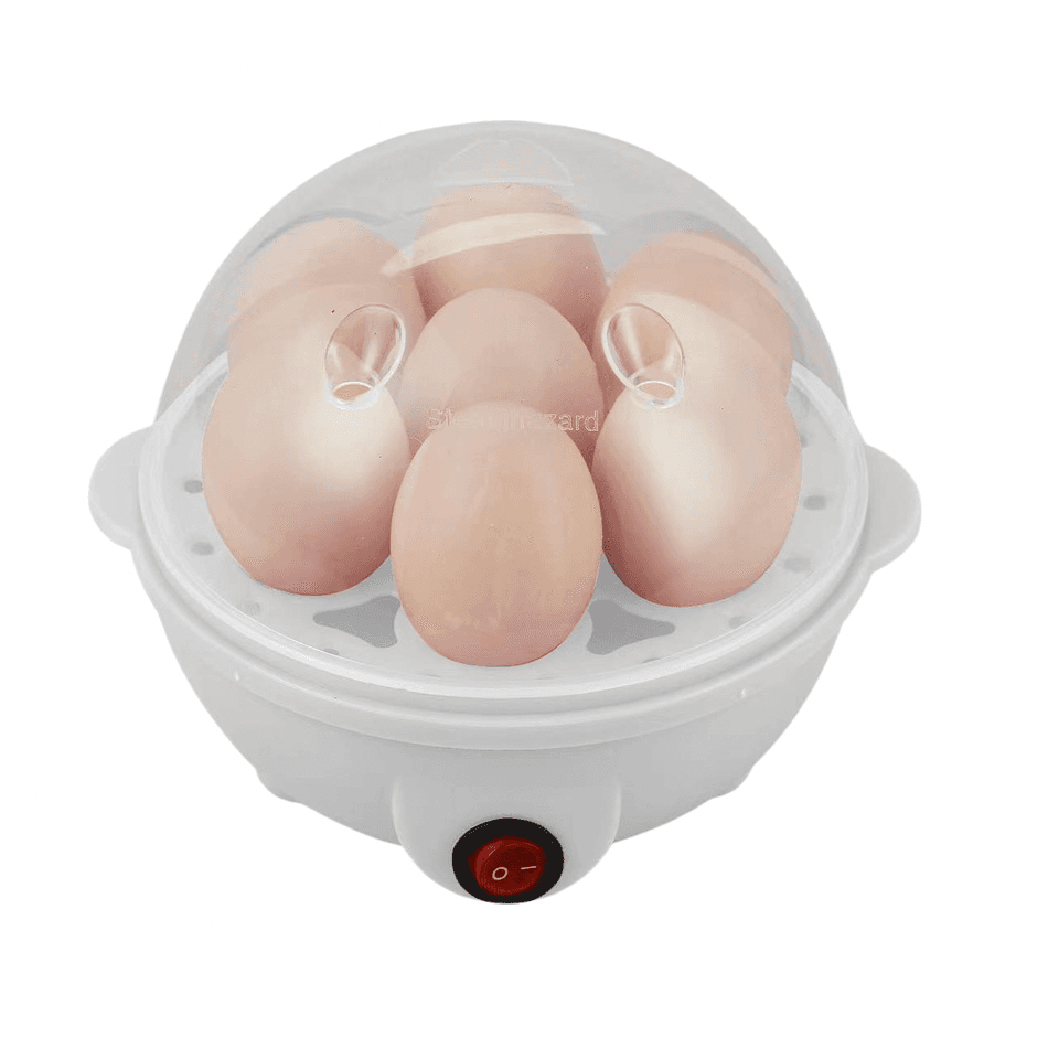 Panela de ovo rápida com capacidade de 7 ovos, panela de ovo elétrica com recurso de desligamento automático Branco