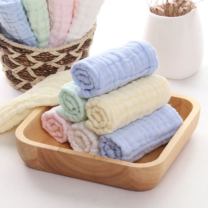 5-pack 100% Cotton Baby Muslin Washcloths Set 6 Layer Absorbent Soft Newborn Baby Face Towel Multi-color big image 3