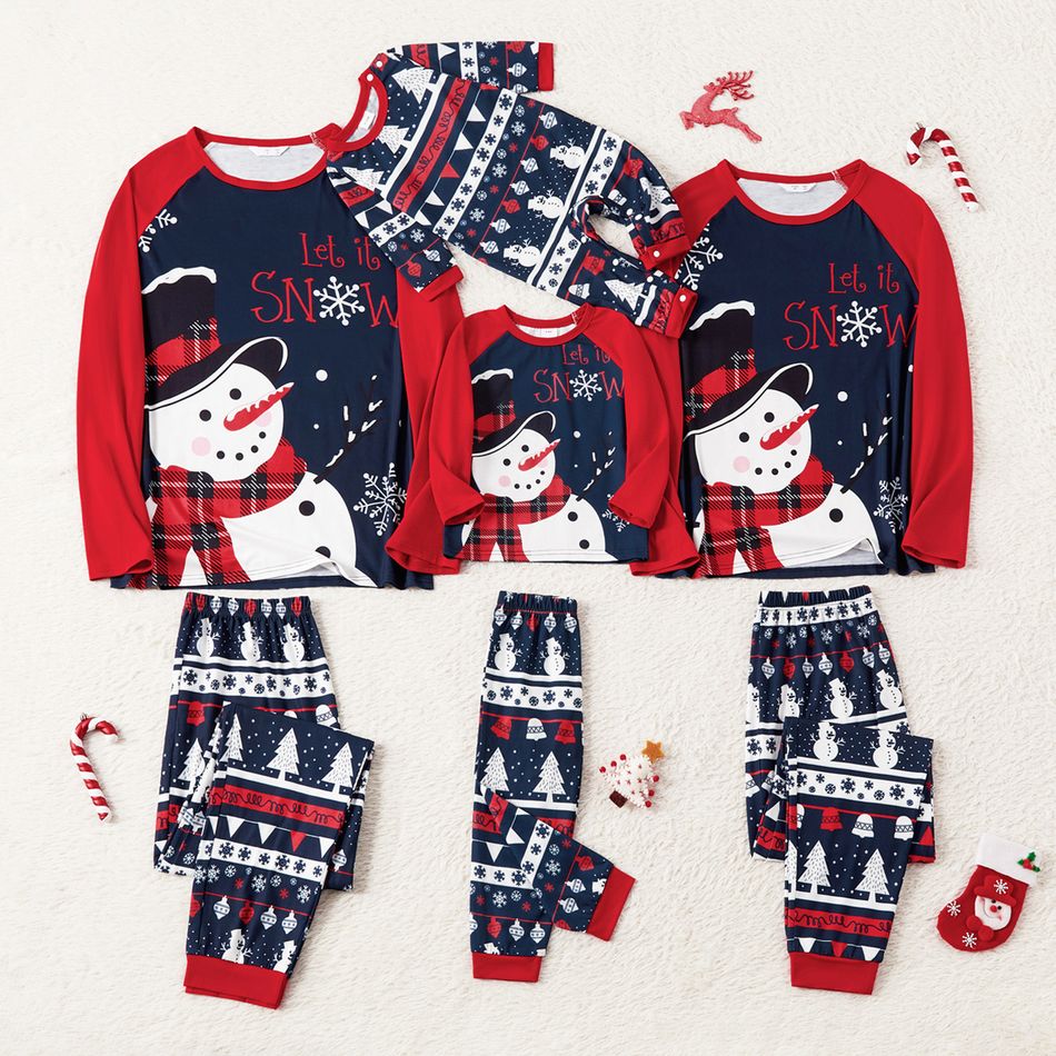 Christmas Family Matching Snowman & Letter Print Raglan-sleeve Pajamas Sets (Flame Resistant) Multi-color big image 1
