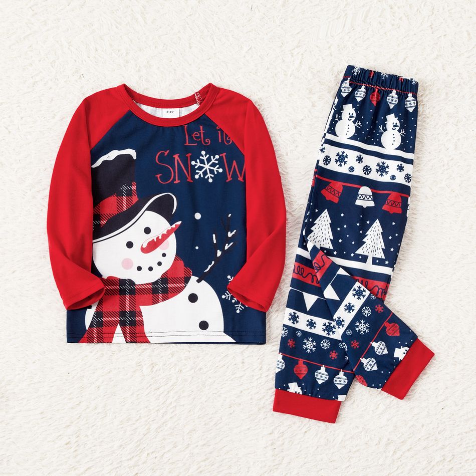 Christmas Family Matching Snowman & Letter Print Raglan-sleeve Pajamas Sets (Flame Resistant) Multi-color big image 2