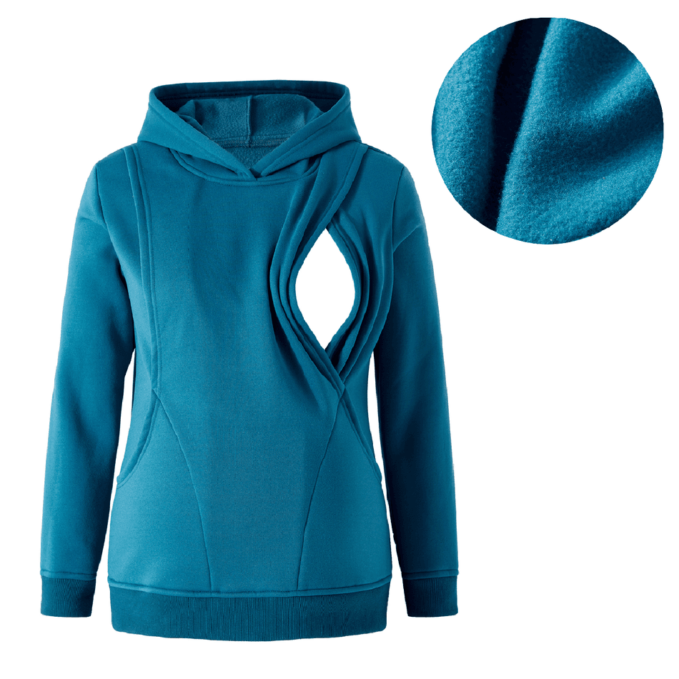 Nursing Fleece Lined Long-sleeve Blue Hooded Sweatshirt Blue big image 1