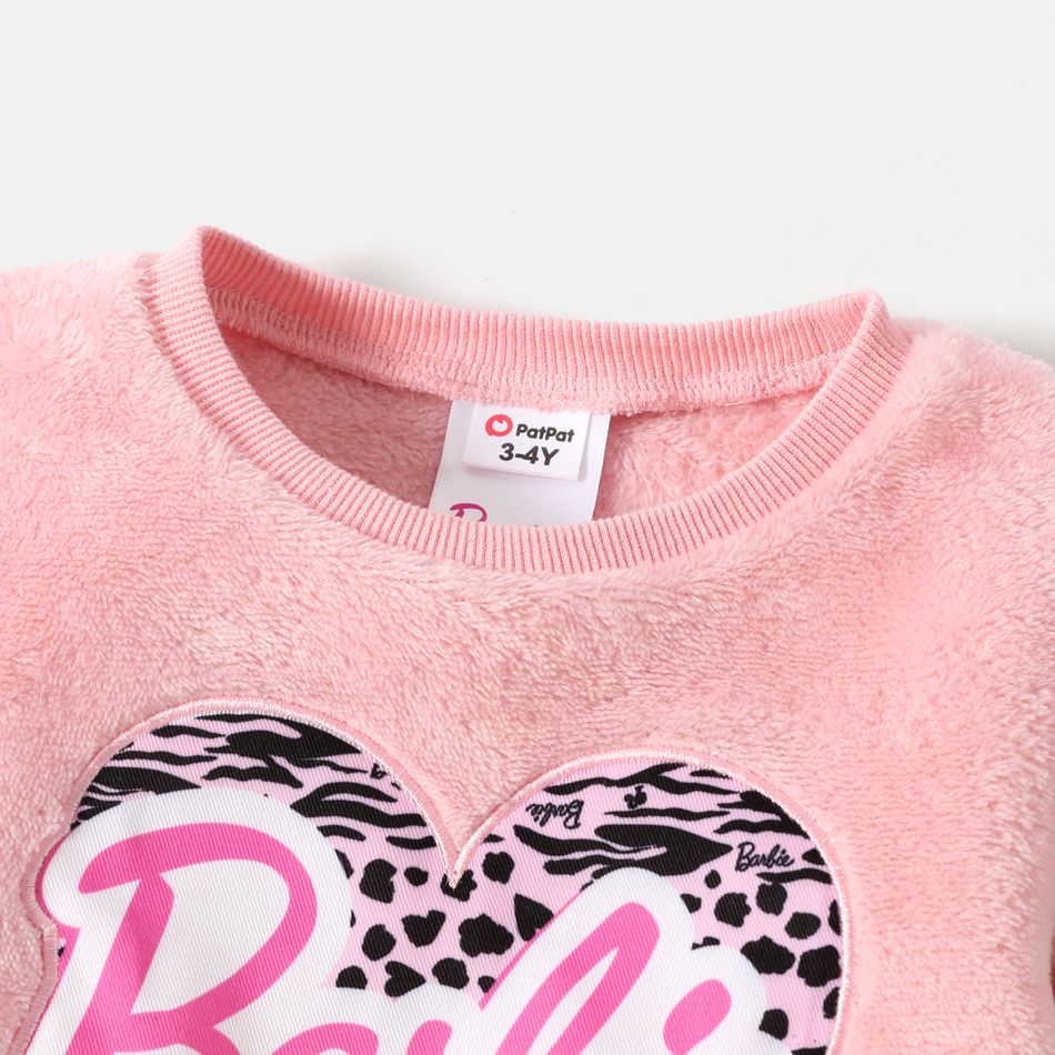 Barbie Toddler Girl Heart Print Fluffy Pullover Dress Pink big image 4