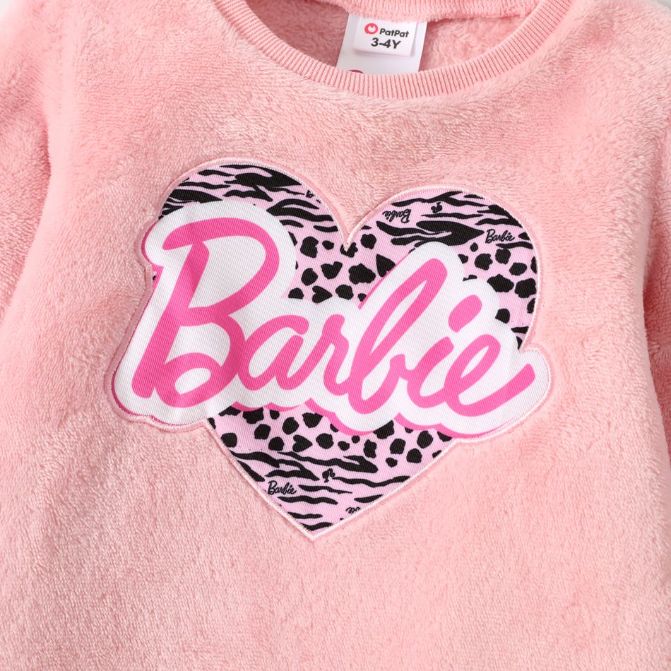 Barbie Toddler Girl Heart Print Fluffy Pullover Dress Pink big image 2