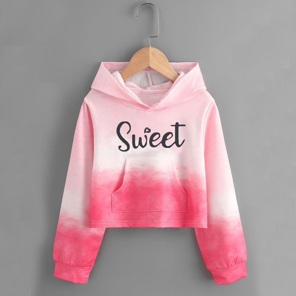Kid Girl Letter Print Tie Dyed Hoodie Sweatshirt Pink big image 1