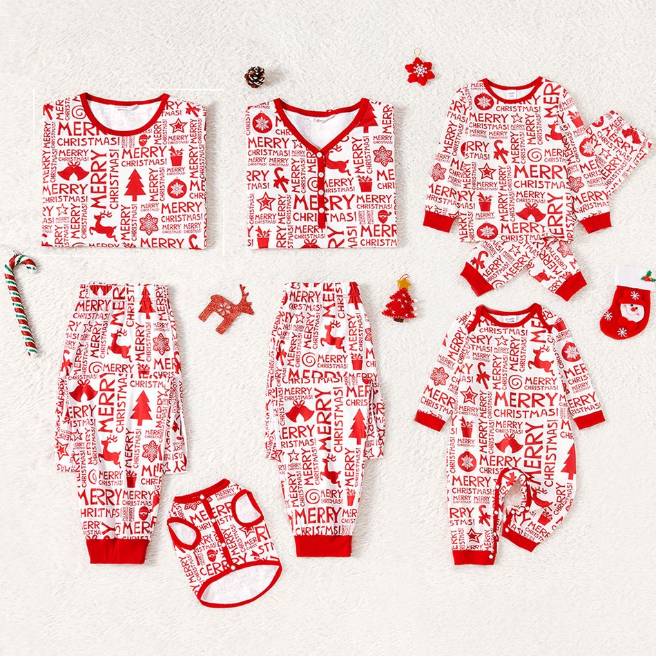 Christmas Family Matching Allover Print Red Long-sleeve Pajamas Sets (Flame Resistant) REDWHITE big image 1