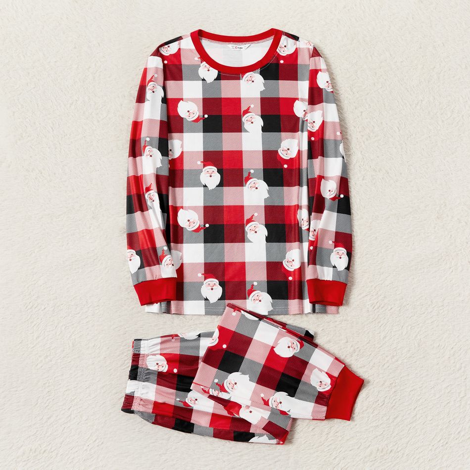 Christmas Family Matching Allover Santa Print Red Plaid Long-sleeve Pajamas Sets (Flame Resistant) redblack big image 2