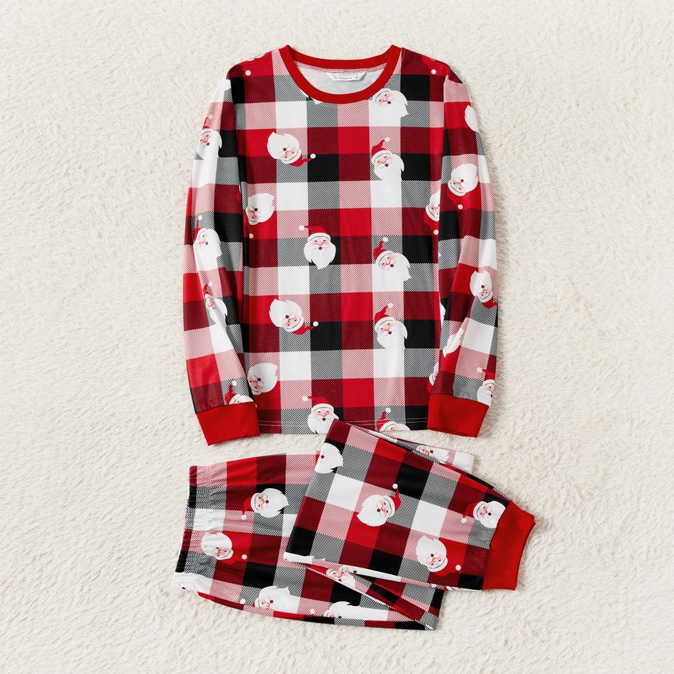 Christmas Family Matching Allover Santa Print Red Plaid Long-sleeve Pajamas Sets (Flame Resistant) redblack big image 5