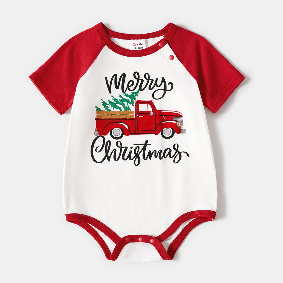 Christmas Family Matching Car & Letter Print Red Raglan-sleeve Pajamas Sets (Flame Resistant) MultiColour big image 7