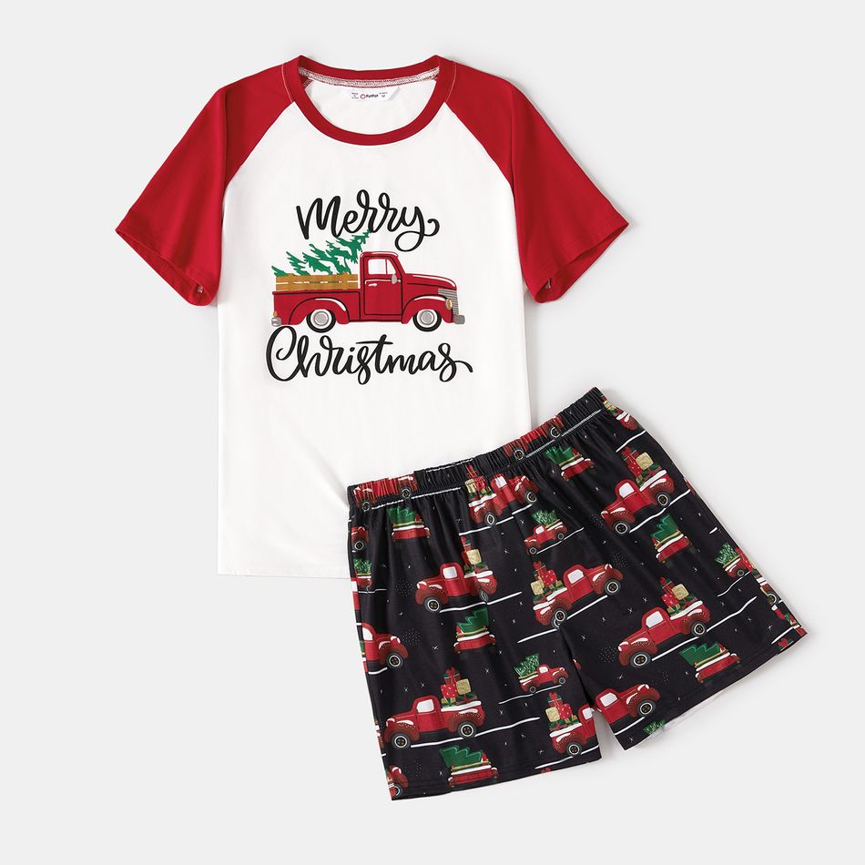 Christmas Family Matching Car & Letter Print Red Raglan-sleeve Pajamas Sets (Flame Resistant) MultiColour big image 2