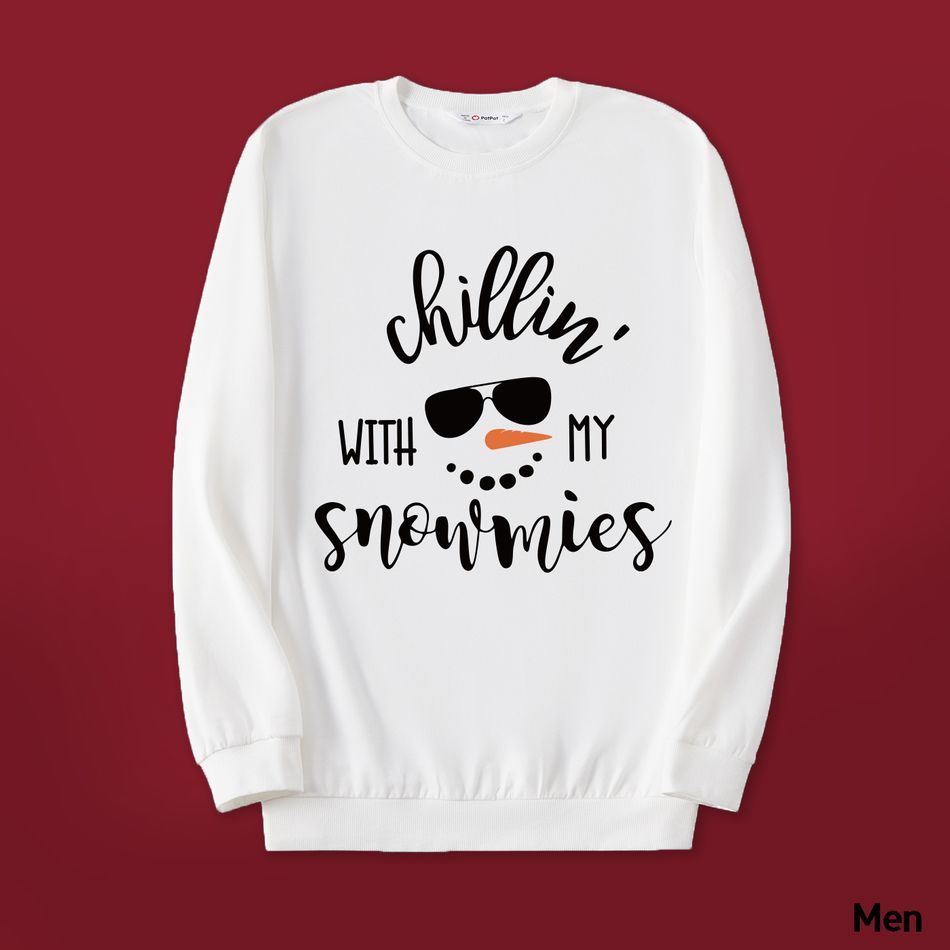 Christmas Family Matching Snowman & Letter Print White Long-sleeve Sweatshirts White big image 2