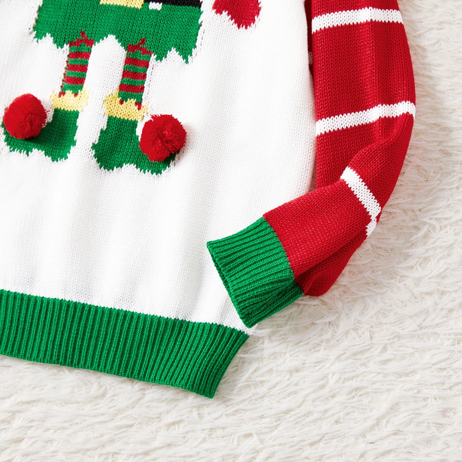Christmas Family Matching Drop Shoulder Striped Long-sleeve Elf Graphic Knitted Sweater Green/White/Red big image 5