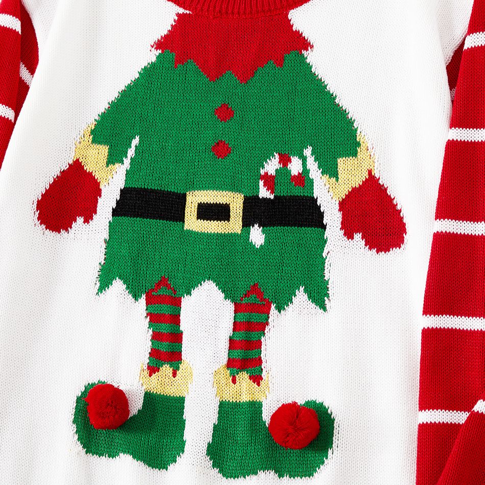 Christmas Family Matching Drop Shoulder Striped Long-sleeve Elf Graphic Knitted Sweater Green/White/Red big image 6