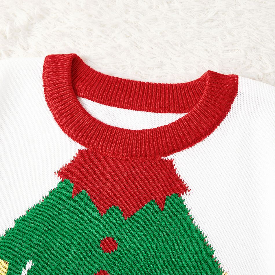 Christmas Family Matching Drop Shoulder Striped Long-sleeve Elf Graphic Knitted Sweater Green/White/Red