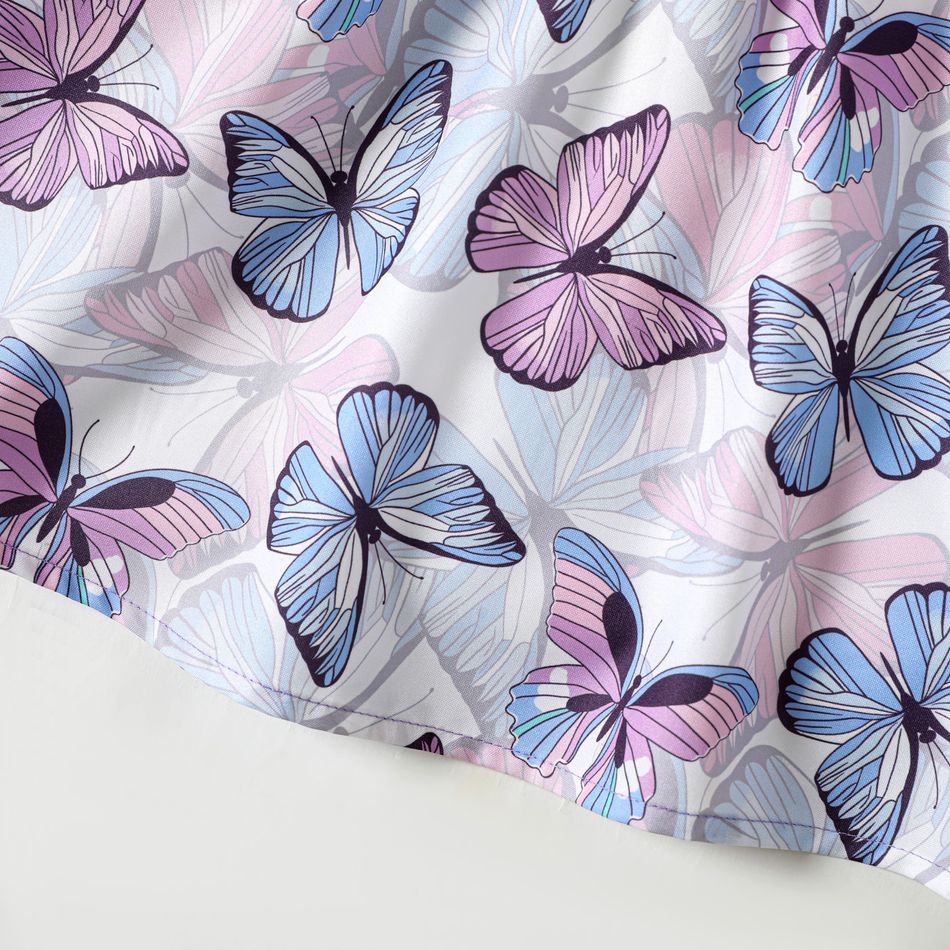 Kid Girl Butterfly Print Splice 3D Bowknot Design Long-sleeve Dress Purple big image 4