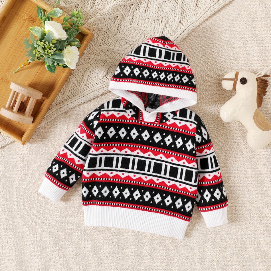 Christmas Baby Boy Allover Argyle Pattern Long-sleeve Knitted Hoodie Black/White big image 3