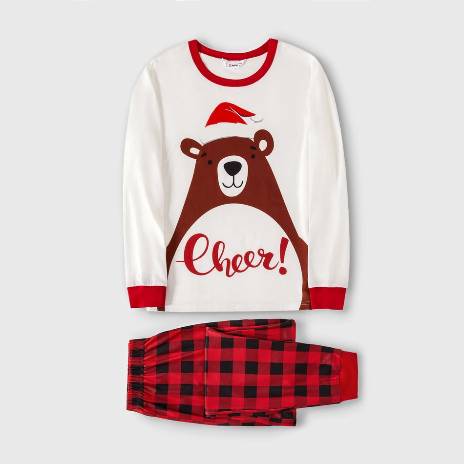 Christmas Family Matching Bear & Letter Print Long-sleeve Red Plaid Pajamas Sets (Flame Resistant) redblack big image 2
