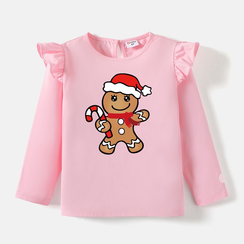 Go-Neat Water Repellent and Stain Resistant Christmas Family Matching Gingerbread Man Print Long-sleeve Tee Color block big image 5