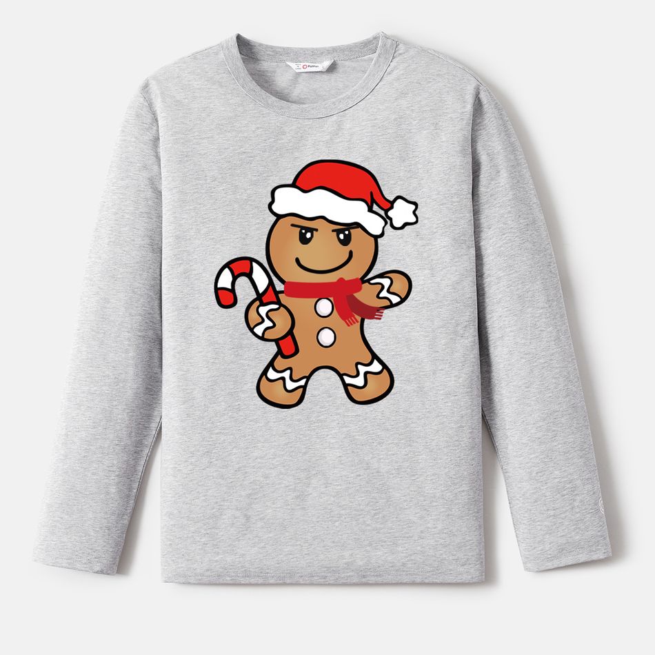 Go-Neat Water Repellent and Stain Resistant Christmas Family Matching Gingerbread Man Print Long-sleeve Tee Color block big image 2
