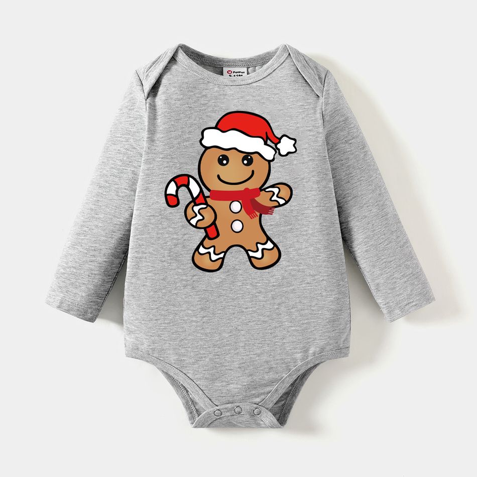 Go-Neat Water Repellent and Stain Resistant Christmas Family Matching Gingerbread Man Print Long-sleeve Tee Color block big image 7