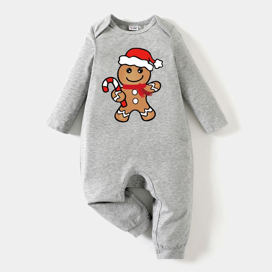 Go-Neat Water Repellent and Stain Resistant Christmas Family Matching Gingerbread Man Print Long-sleeve Tee Color block big image 6