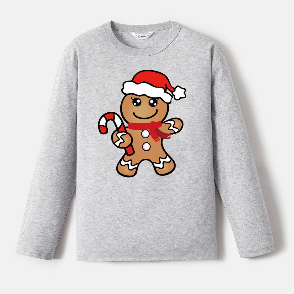 Go-Neat Water Repellent and Stain Resistant Christmas Family Matching Gingerbread Man Print Long-sleeve Tee Color block big image 3