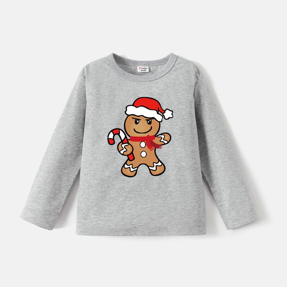 Go-Neat Water Repellent and Stain Resistant Christmas Family Matching Gingerbread Man Print Long-sleeve Tee Color block big image 4