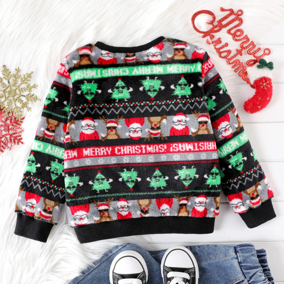 Kid Boy/Kid Girl Christmas Graphic Flannel Fleece Sweatshirt Black