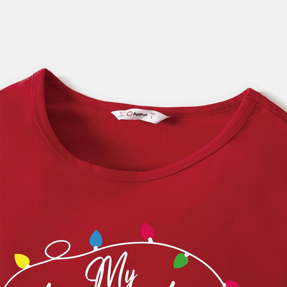 Christmas Family Matching 100% Cotton String Lights & Letter Print Red Sweatshirts Red big image 6