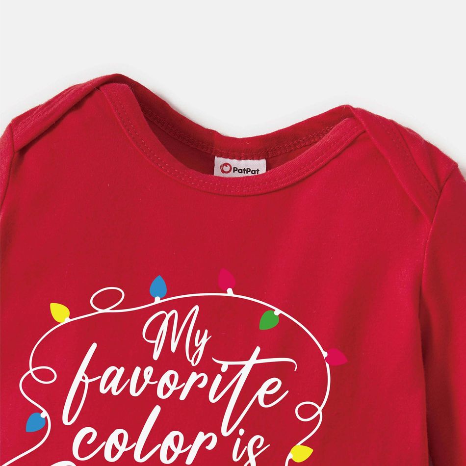 Christmas Family Matching 100% Cotton String Lights & Letter Print Red Sweatshirts Red big image 12