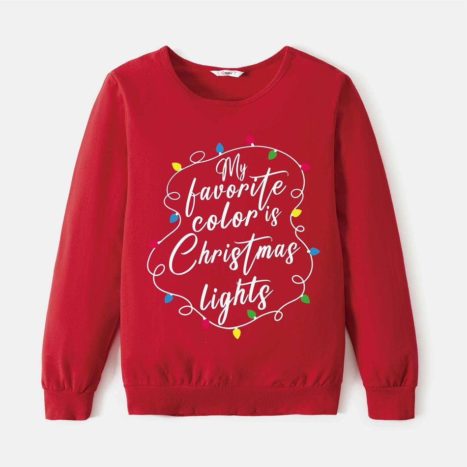Christmas Family Matching 100% Cotton String Lights & Letter Print Red Sweatshirts Red big image 2