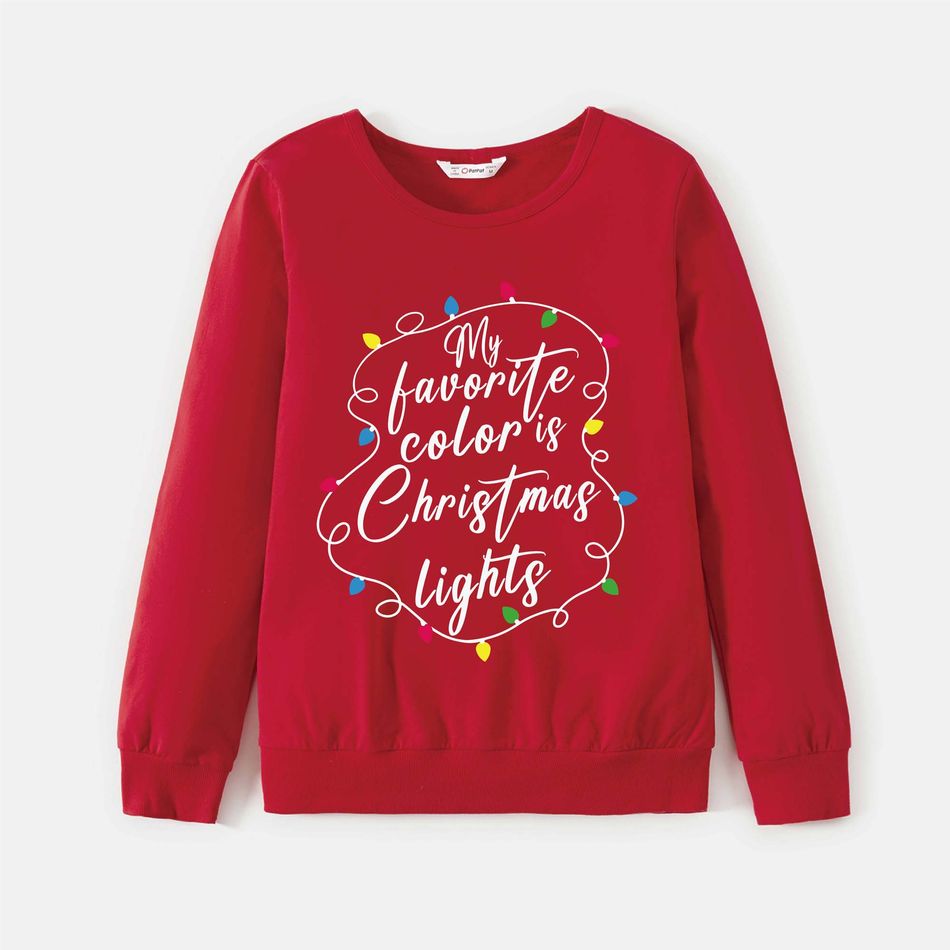Christmas Family Matching 100% Cotton String Lights & Letter Print Red Sweatshirts Red big image 4