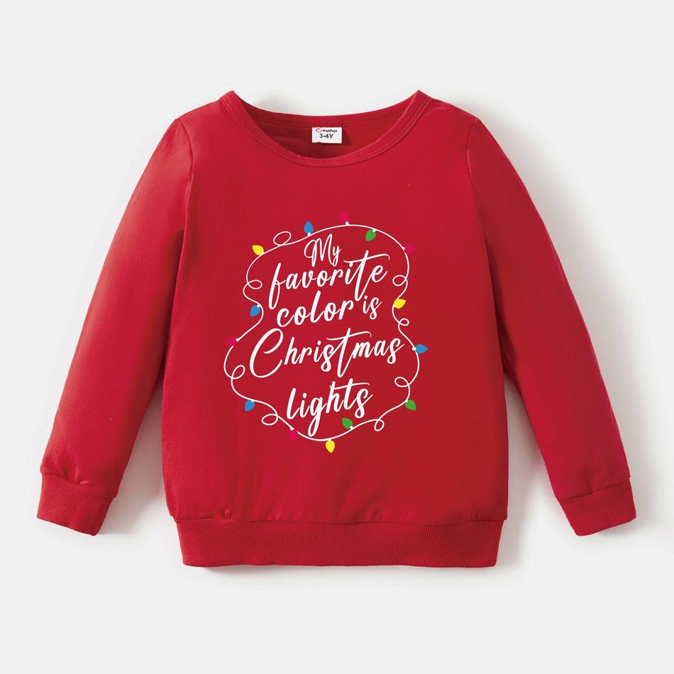 Christmas Family Matching 100% Cotton String Lights & Letter Print Red Sweatshirts Red big image 8