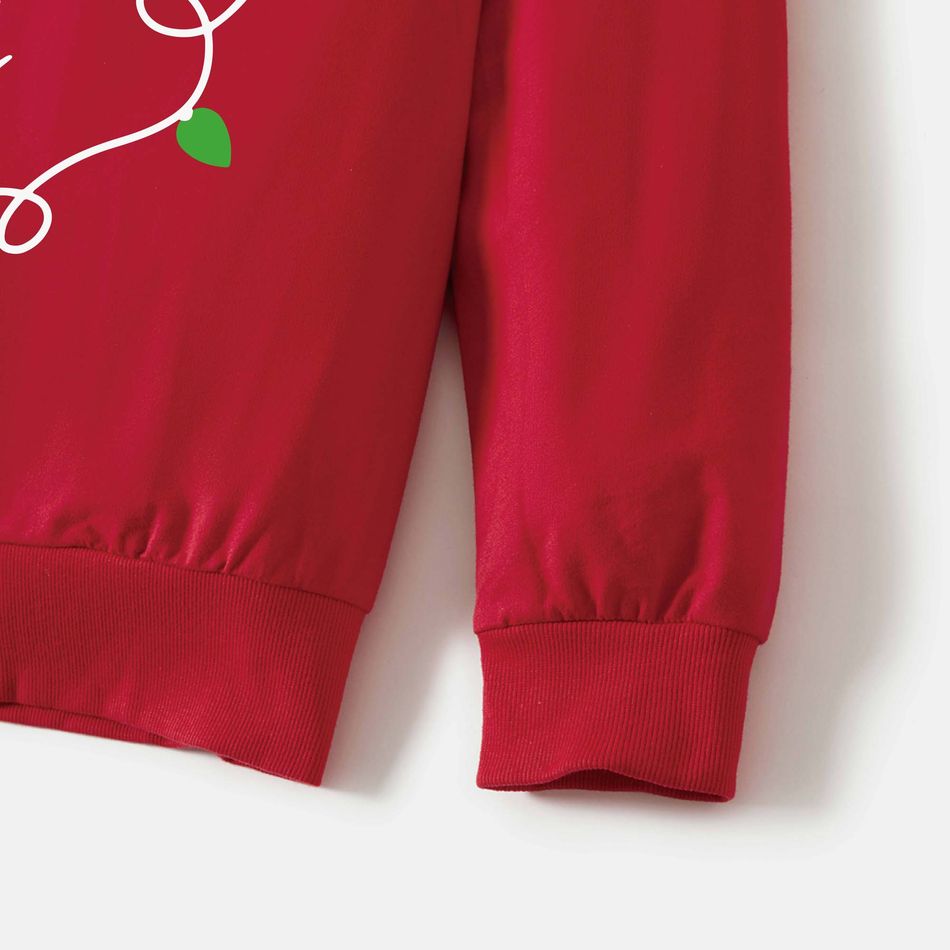Christmas Family Matching 100% Cotton String Lights & Letter Print Red Sweatshirts Red big image 7