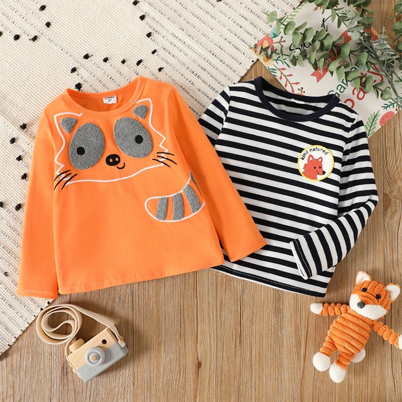 2-Pack Toddler Boy Fox Embroidered Long-sleeve Tee MultiColour big image 3