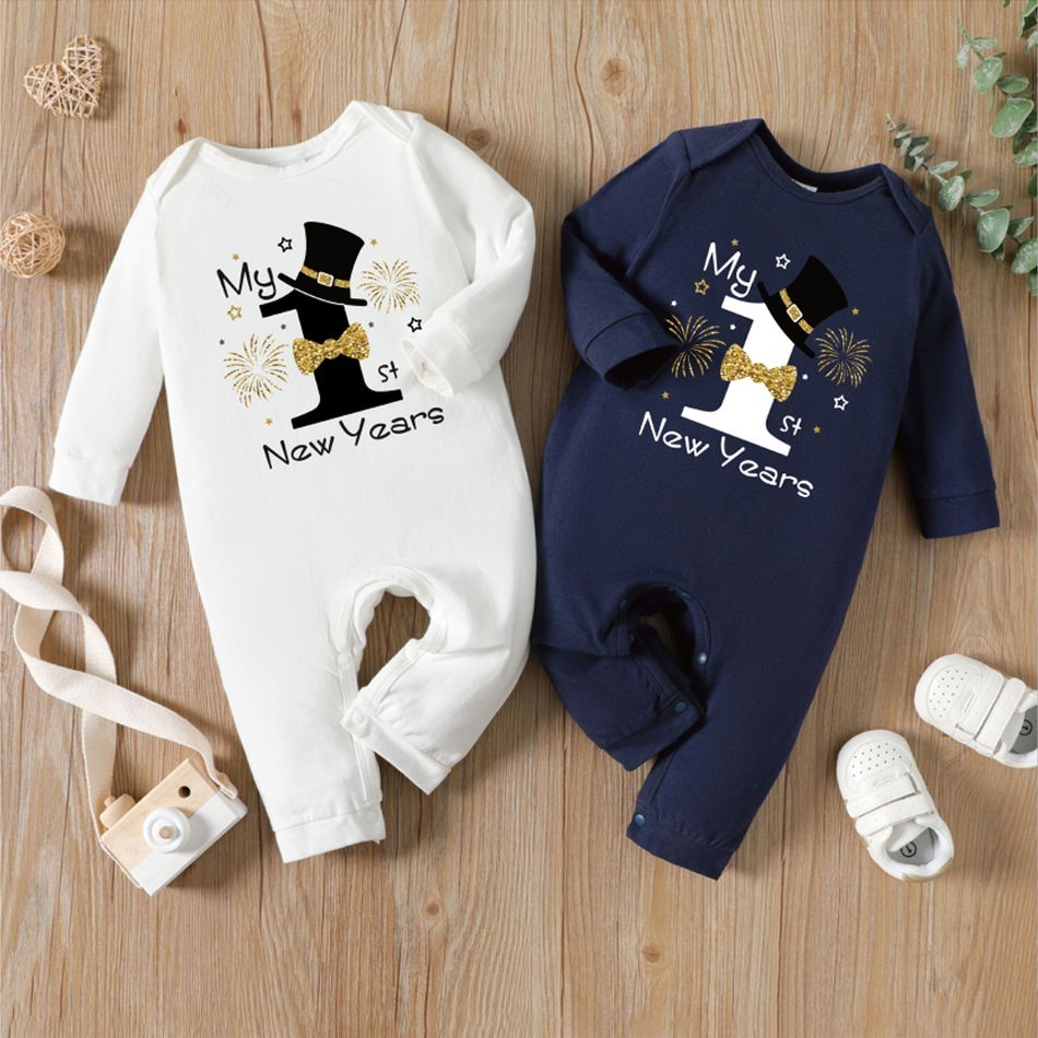 New Year Baby Boy/Girl 95% Cotton Long-sleeve Letter Print Jumpsuit White big image 2