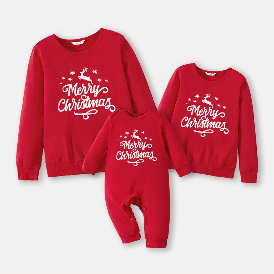Merry Christmas Letter Print Red Family Matching Long Sleeve Sweatshirts Red big image 1