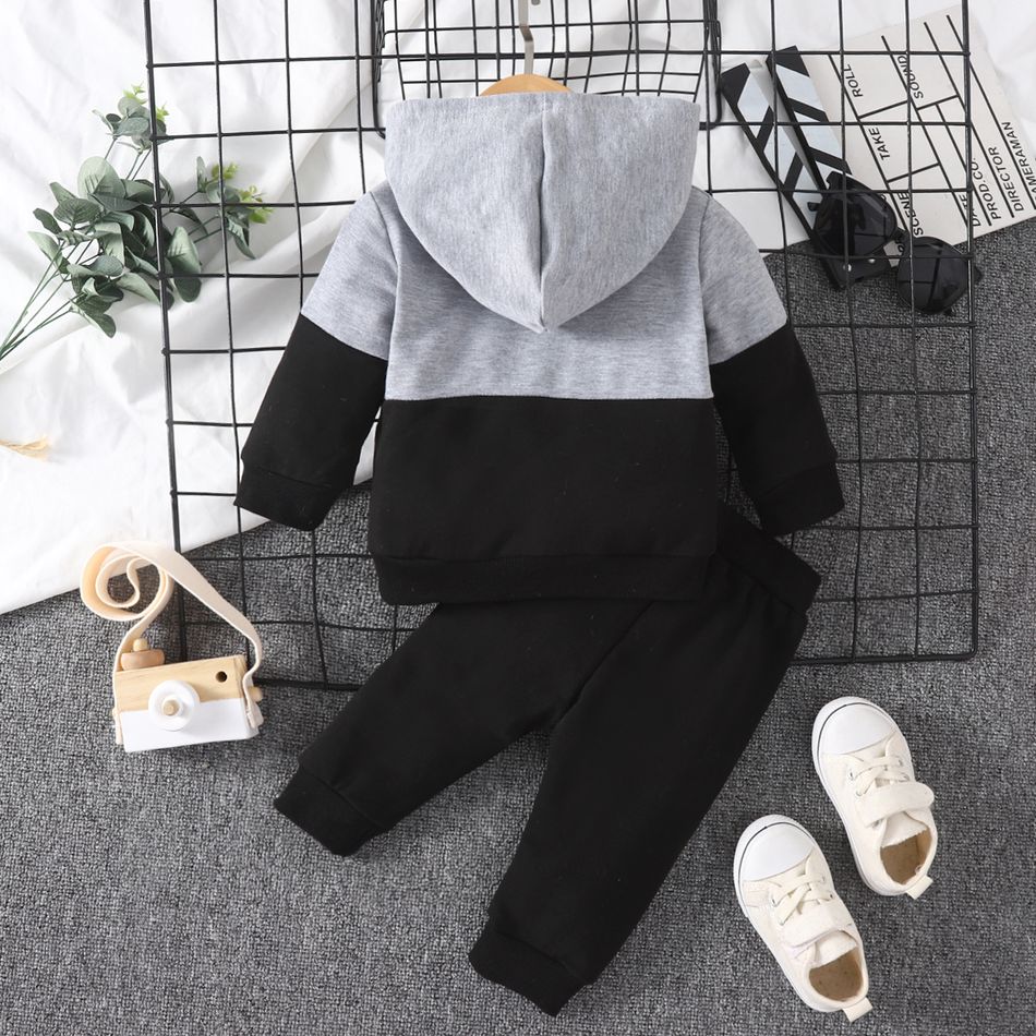 2pcs Baby Boy/Girl Letter Print Colorblock Long-sleeve Hoodie and Sweatpants Set Grey big image 3
