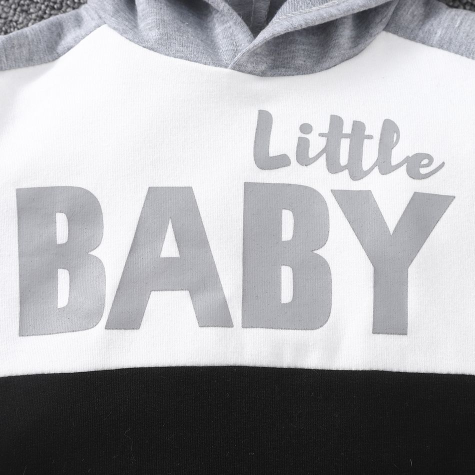 2pcs Baby Boy/Girl Letter Print Colorblock Long-sleeve Hoodie and Sweatpants Set Grey big image 5