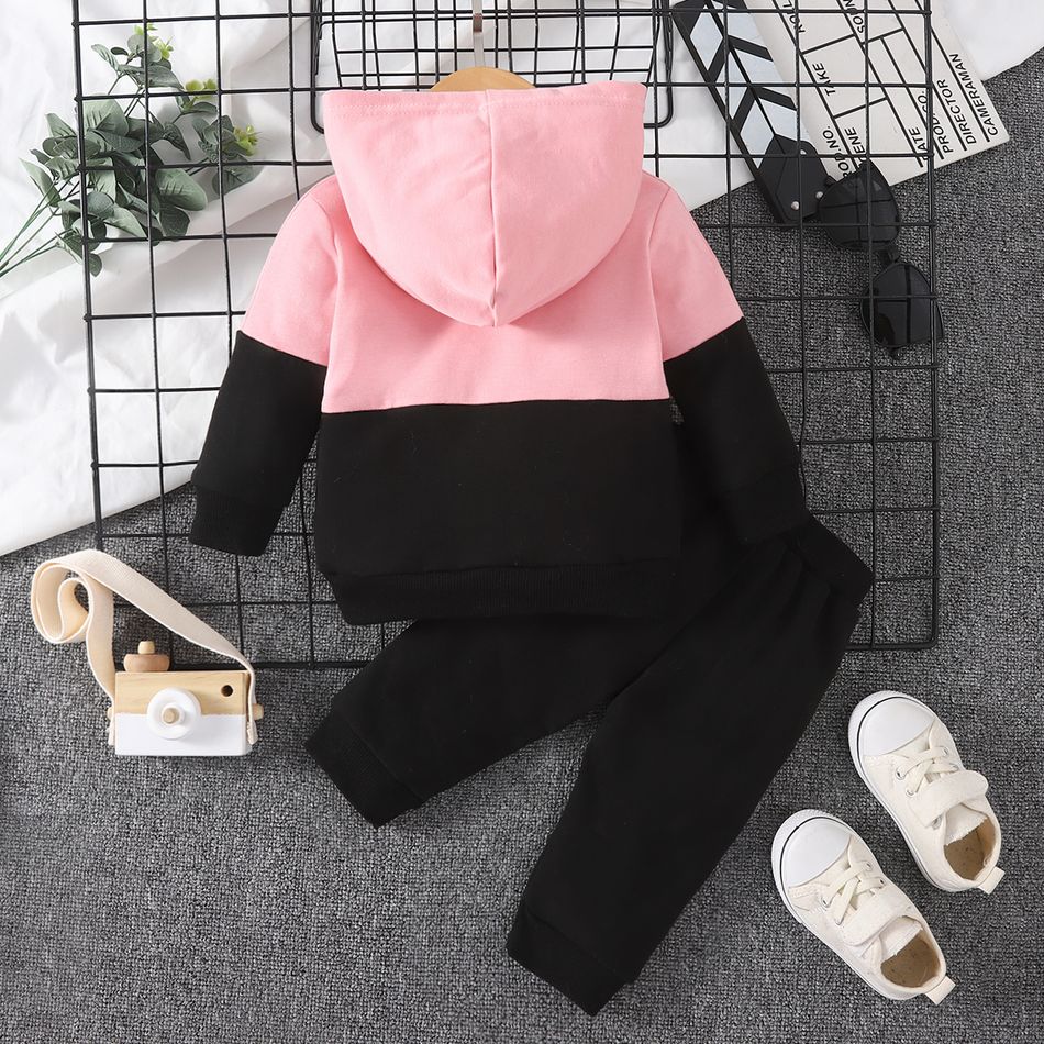 2pcs Baby Boy/Girl Letter Print Colorblock Long-sleeve Hoodie and Sweatpants Set Pink big image 2