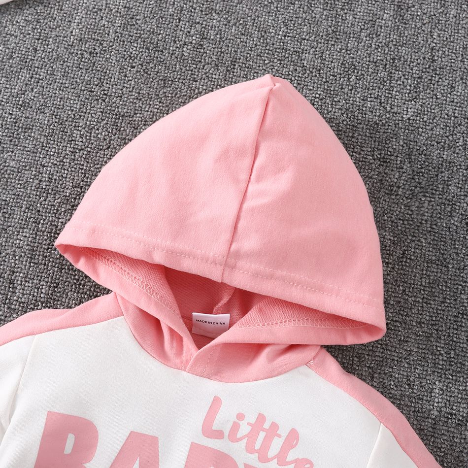 2pcs Baby Boy/Girl Letter Print Colorblock Long-sleeve Hoodie and Sweatpants Set Pink big image 3
