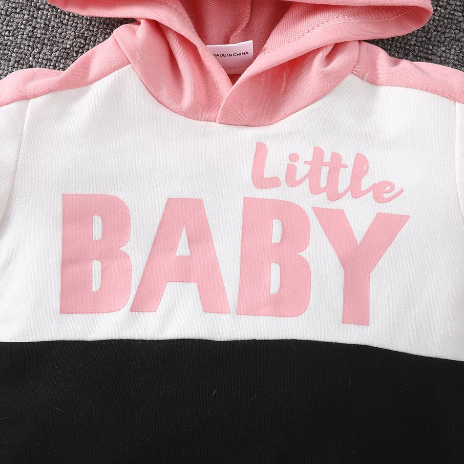 2pcs Baby Boy/Girl Letter Print Colorblock Long-sleeve Hoodie and Sweatpants Set Pink big image 4