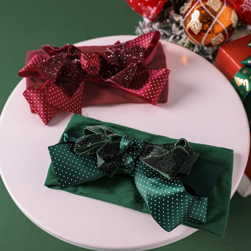 2-pack Christmas Double Layer Polka Dot & Glitter Bow Decor Headband for Girls Multi-color