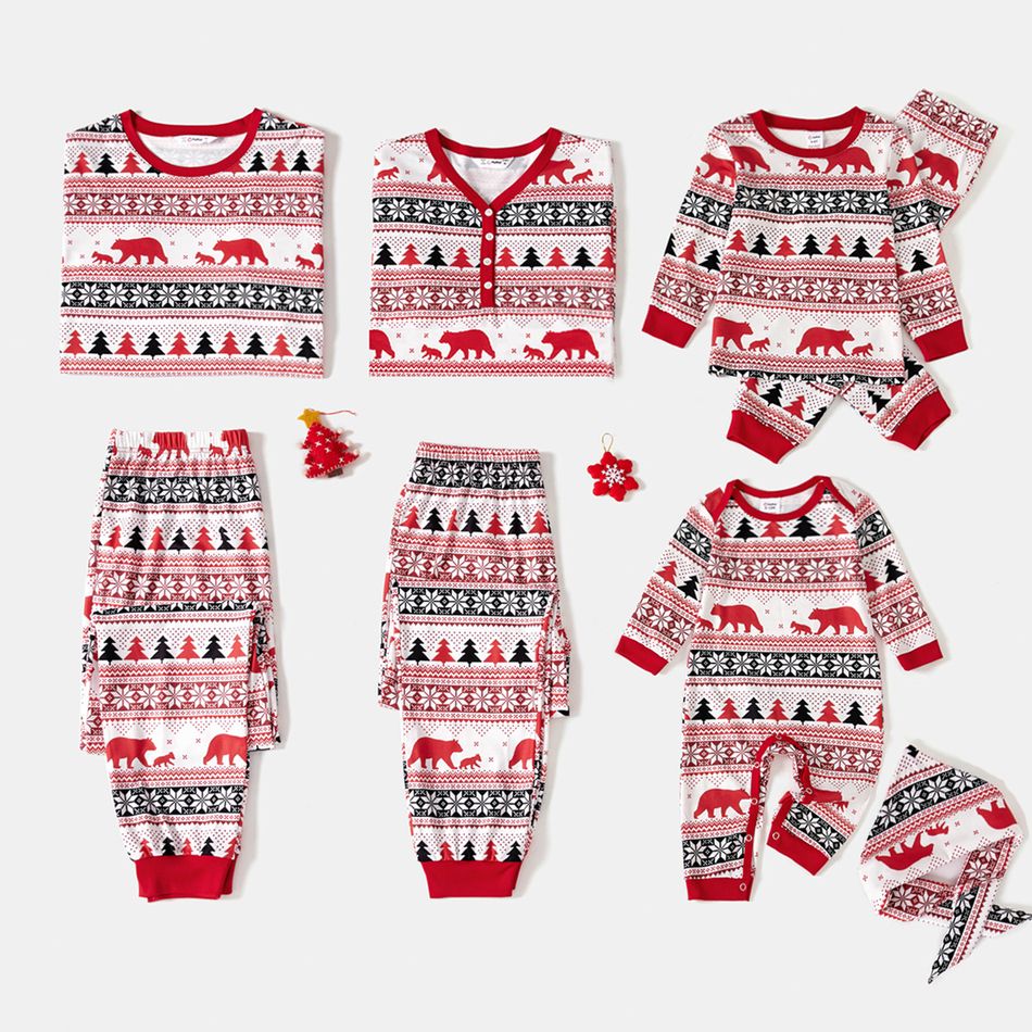 Christmas Family Matching Allover Print Red Long-sleeve Pajamas Sets (Flame Resistant) Multi-color big image 1