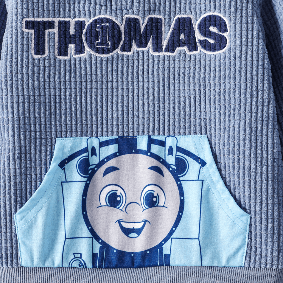 Thomas & Friends 2pcs Toddler Boy Letter Embroidered Hoodie Sweatshirt and Pants Set Blue big image 3